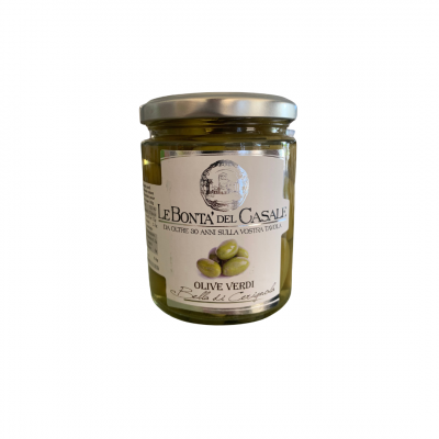 Cette image représente un pot d'olives vertes.